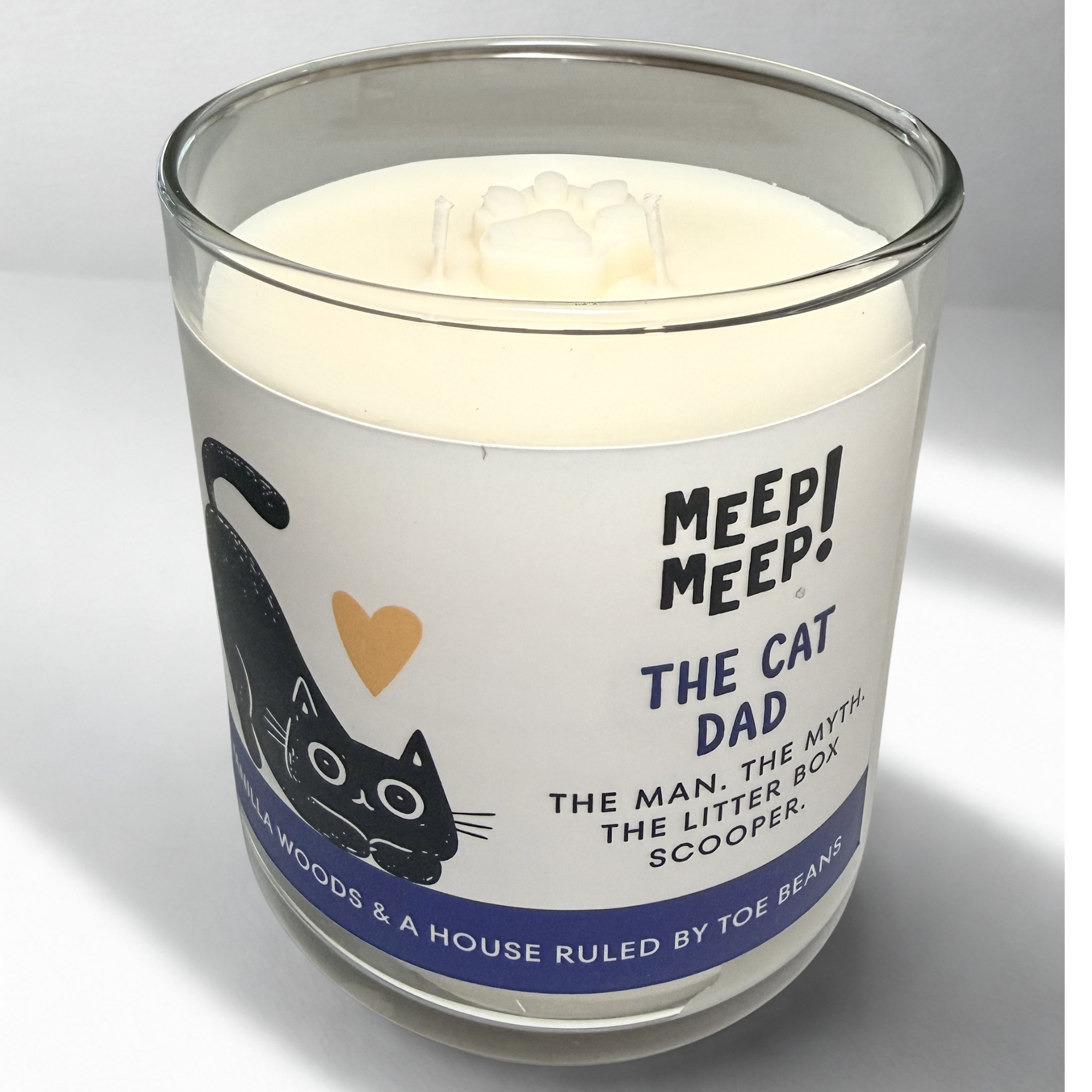 Cat Dad Meep Meep Candle with illustrated black cat